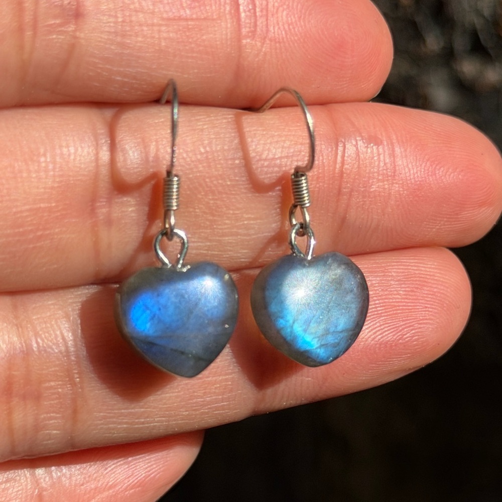 Stainless steel blue‎ labradorite heart earrings 0450